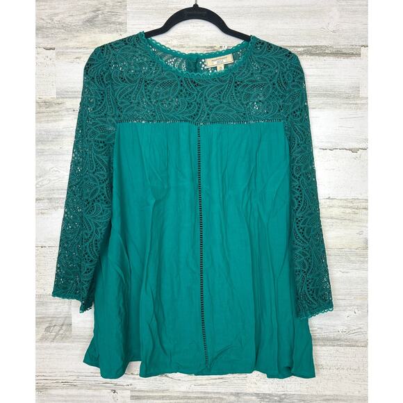 Moulinette Soeurs Anthropologie Women’s 14 Green Lace Boho 3/4 Sleeve Blouse NEW - Picture 2 of 8
